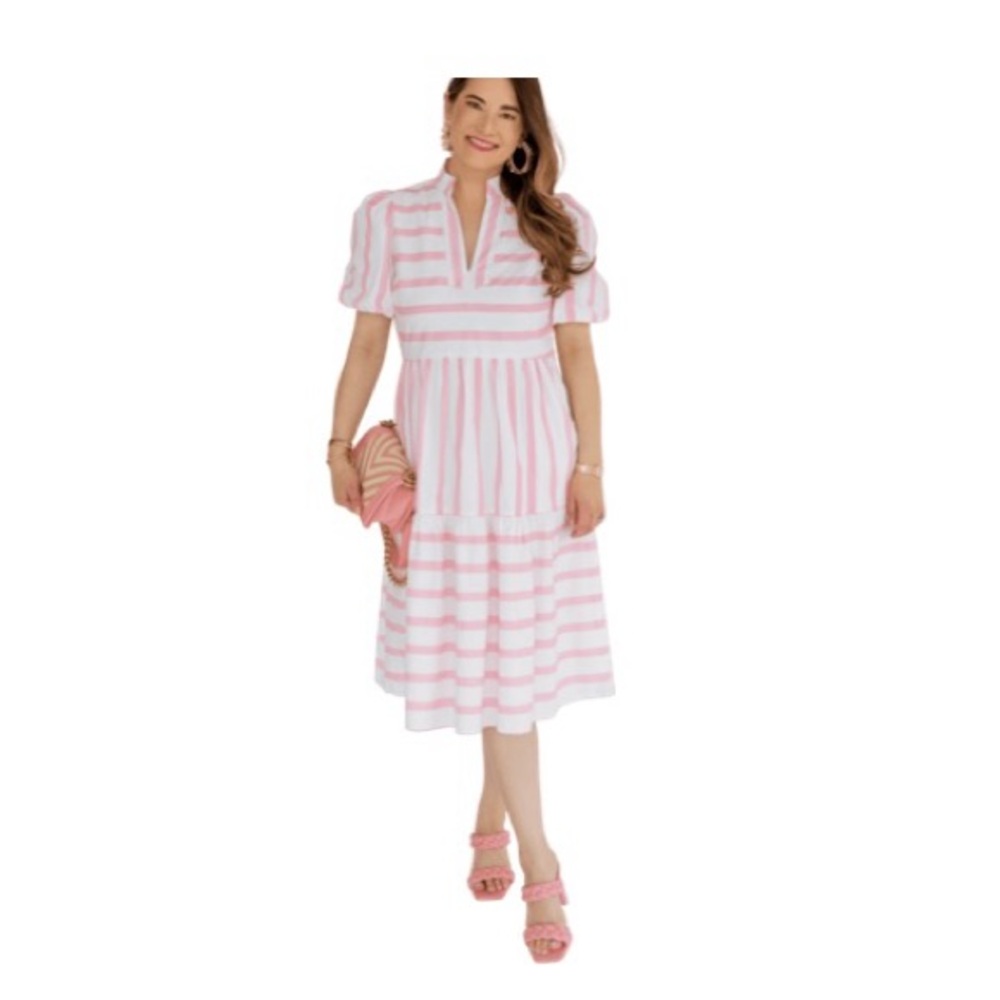 Sail to Sable Pink and White Striped Midi Dress